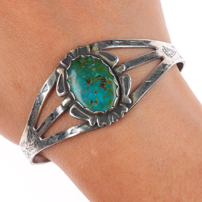 6.4" Vintage 40's-50's Fred Harvey style sterling silver cuff bracelet turquoise