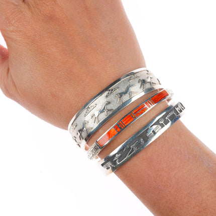 6.2" Calvin Begay, Jefferson Brown,  Henry Navajo sterling silver cuff bracelets