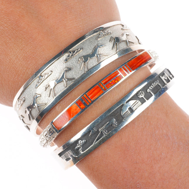 6.2" Calvin Begay, Jefferson Brown,  Henry Navajo sterling silver cuff bracelets