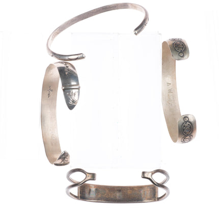 6.2" Vintage Navajo/Zuni sterling silver channel inlay/stamped cuff bracelet lot