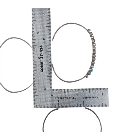 6.2" Zuni sterling silver dot-dot-dash/snake eye/square turquoise cuff bracelets