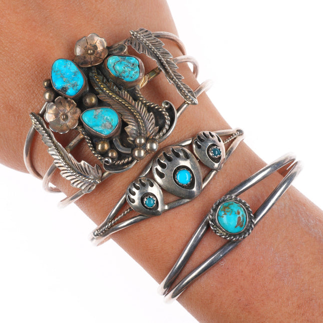 6.4" Jefferson James/other Navajo sterling silver turquoise cuff bracelet lot