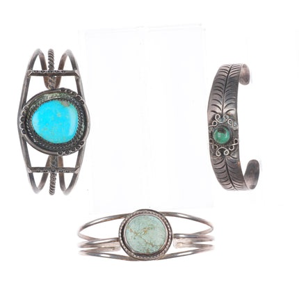 6.1" Vintage Navajo/Mexican sterling silver turquoise cuff bracelet lot