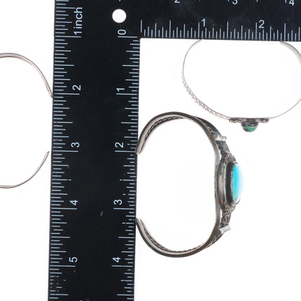 6.1" Vintage Navajo/Mexican sterling silver turquoise cuff bracelet lot