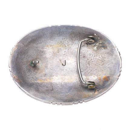 Big Heavy Vintage J Zuni sterling silver/turquoise belt buckle 3 stone