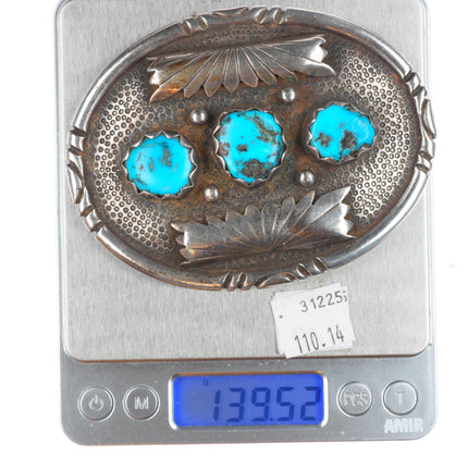 Big Heavy Vintage J Zuni sterling silver/turquoise belt buckle 3 stone