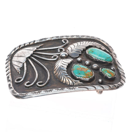 Vintage Navajo 3 stone turquoise southwestern sterling silver belt buckle