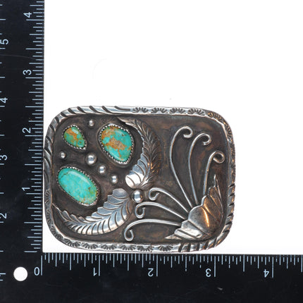 Vintage Navajo 3 stone turquoise southwestern sterling silver belt buckle