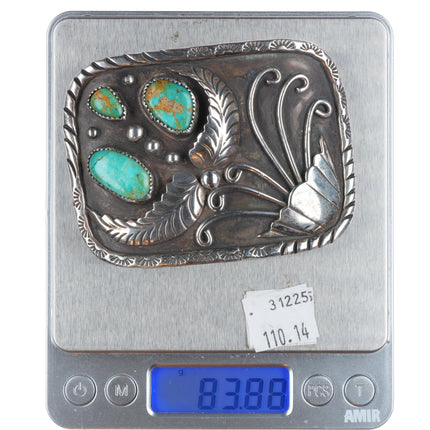 Vintage Navajo 3 stone turquoise southwestern sterling silver belt buckle