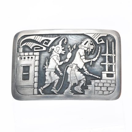 vintage Edison Wadsworth Hopi Overlay dancers belt buckle sterling silver