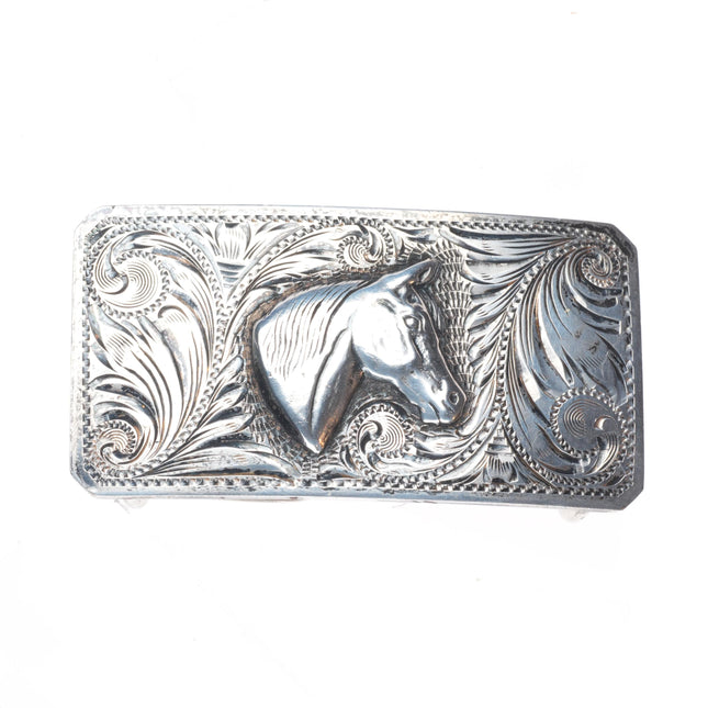 1940's Jo Mora Carmel, CA vintage sterling silver horse head western belt buckle