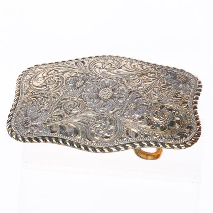 Vintage Sam Carlos Crumrine sterling silver 22k gold filled engraved belt buckle