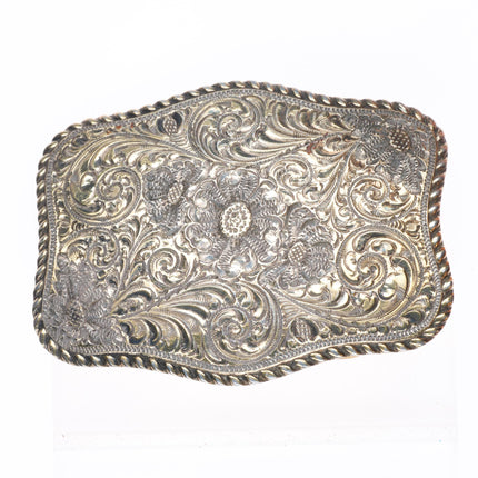 Vintage Sam Carlos Crumrine sterling silver 22k gold filled engraved belt buckle