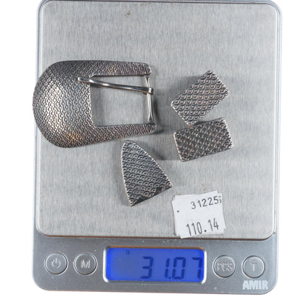 Delbert Saunders Navajo Sterling silver intricately stamped 3/4" ranger belt buckle set