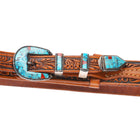 BG Mudd Navajo sterling silver turquoise/coral inlay ranger belt buckle set