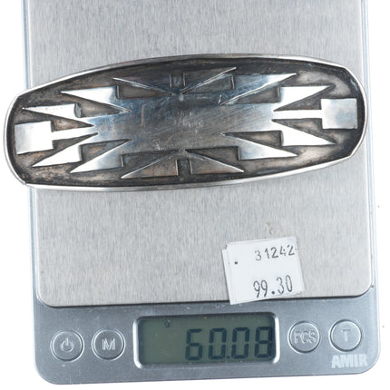 Vintage  Navajo Overlay geometric belt buckle sterling silver