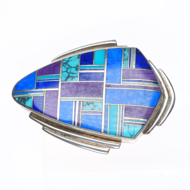 Navajo Sugilite, Turquoise, lapis inlay sterling silver belt buckle Allen Barney