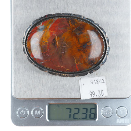 Fritson Toledo Navajo Petrified Wood Agate/jasper sterling silver belt buckle