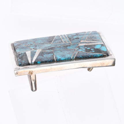 Vintage Navajo Sterling silver spiderweb turquoise channel inlay belt buckle