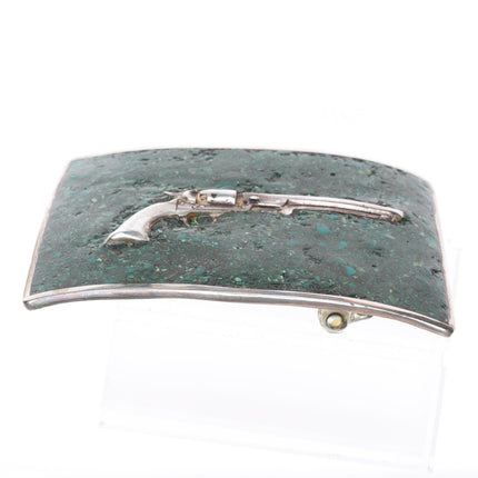 Vintage BLB Southwestern sterling silver chip inlay turquoise pistol belt buckle