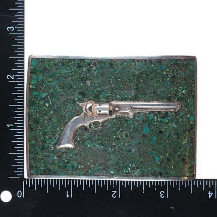Vintage BLB Southwestern sterling silver chip inlay turquoise pistol belt buckle