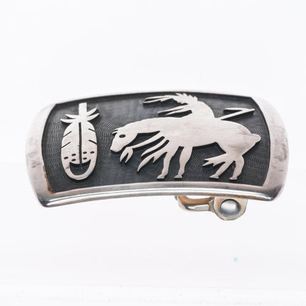 Vintage George Philips Hopi Overlay "End of Trail" sterling silver belt buckle