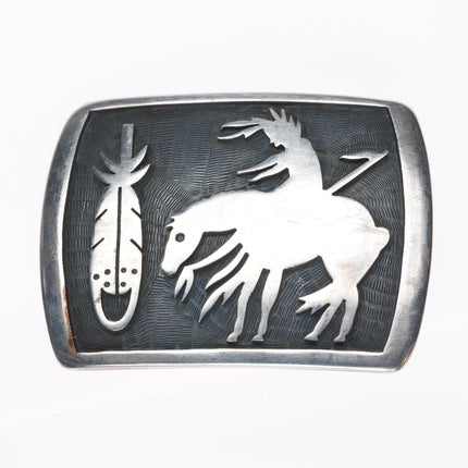 Vintage George Philips Hopi Overlay "End of Trail" sterling silver belt buckle