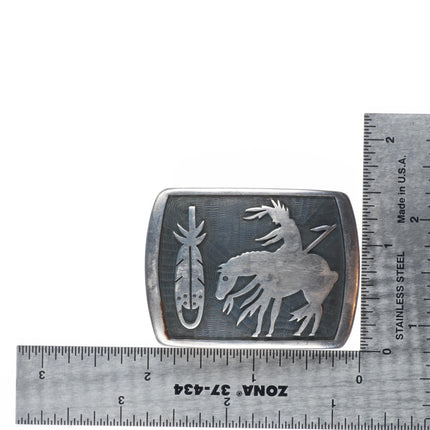 Vintage George Philips Hopi Overlay "End of Trail" sterling silver belt buckle