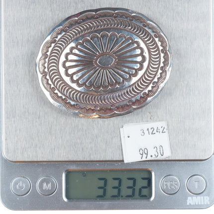 Vintage stamped sterling silver Navajo belt buckle concho style