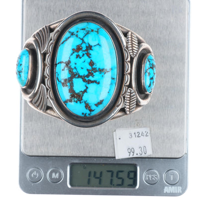 6.5" Phil Tso Navajo sterling silver high grade turquoise huge cuff bracelet