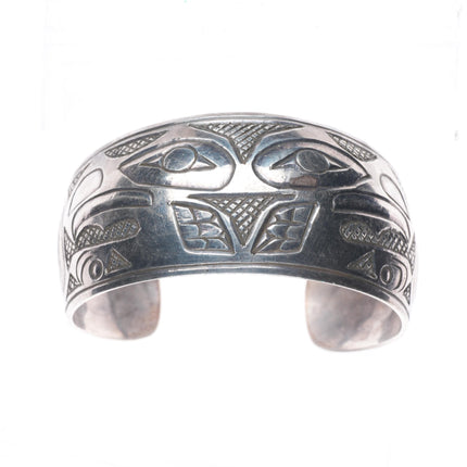 7" Rick Booth Tlingit sterling silver hand carved eagle cuff bracelet