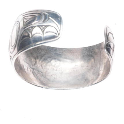 7" Rick Booth Tlingit sterling silver hand carved eagle cuff bracelet