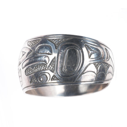 7" Rick Booth Tlingit sterling silver hand carved eagle cuff bracelet
