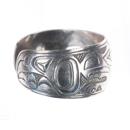 7" Rick Booth Tlingit sterling silver hand carved eagle cuff bracelet