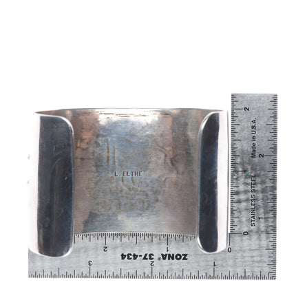 8 1/8" Elthe Navajo vintage sterling silver roadrunner overlay cuff bracelet