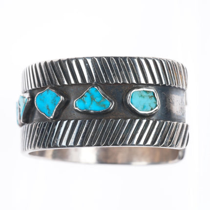 6.5" Vintage Navajo sterling silver freeform turquoise modernist cuff bracelet