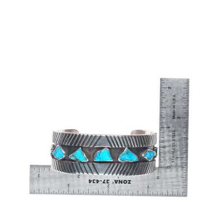 6.5" Vintage Navajo sterling silver freeform turquoise modernist cuff bracelet