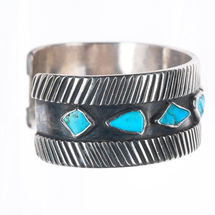6.5" Vintage Navajo sterling silver freeform turquoise modernist cuff bracelet