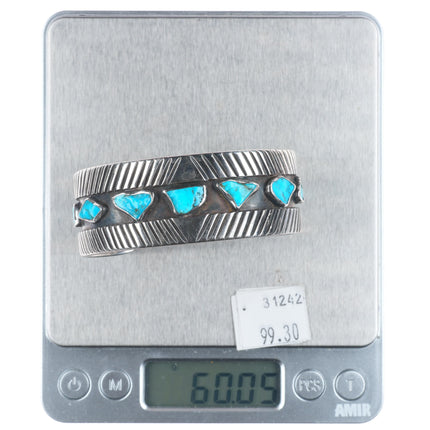 6.5" Vintage Navajo sterling silver freeform turquoise modernist cuff bracelet