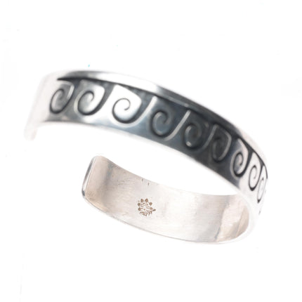 7" Gene Pooyouma Hopi Overlay water/wave sterling silver cuff bracelet
