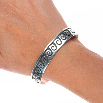 7" Gene Pooyouma Hopi Overlay water/wave sterling silver cuff bracelet