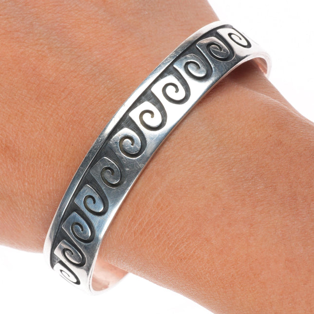 7" Gene Pooyouma Hopi Overlay water/wave sterling silver cuff bracelet