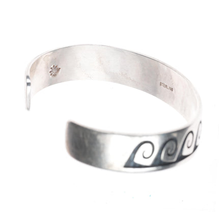 7" Gene Pooyouma Hopi Overlay water/wave sterling silver cuff bracelet