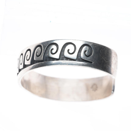 7" Gene Pooyouma Hopi Overlay water/wave sterling silver cuff bracelet
