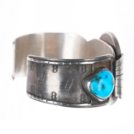 7" Vintage Navajo sterling silver cuff bracelet with turquoise dollar coin