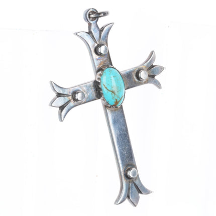 Big Vintage EG Southwestern sterling silver cross pendant with turquoise