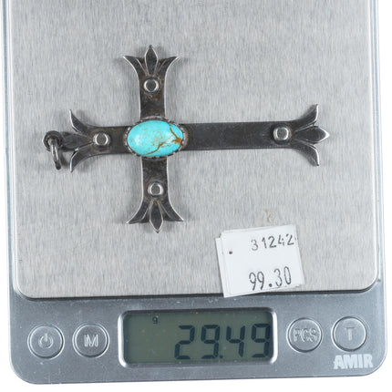 Big Vintage EG Southwestern sterling silver cross pendant with turquoise