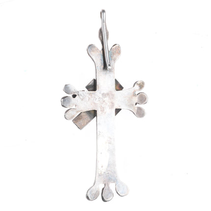 Big Vintage Ornate Southwestern sterling silver cross pendant with turquoise
