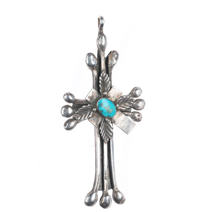 Big Vintage Ornate Southwestern sterling silver cross pendant with turquoise