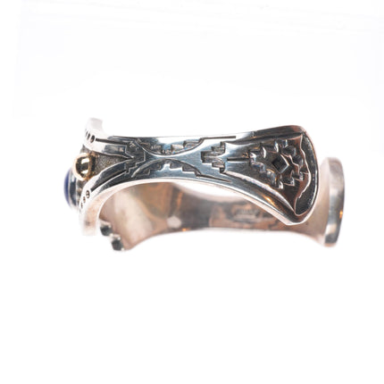 6.5" Jefferson Brown Navajo 14k gold accented sterling silver lapis cuff bracelet